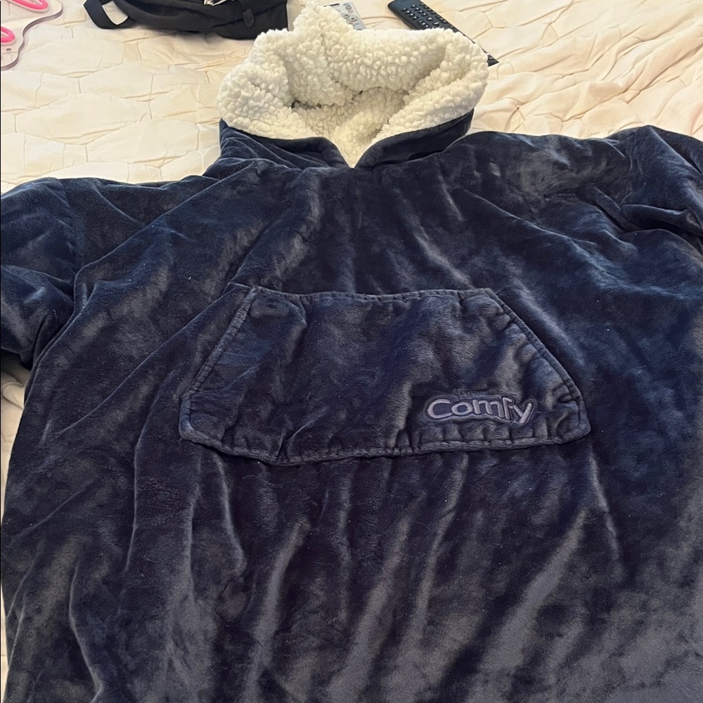 Plush Navy Blue Comfy Hoodie
